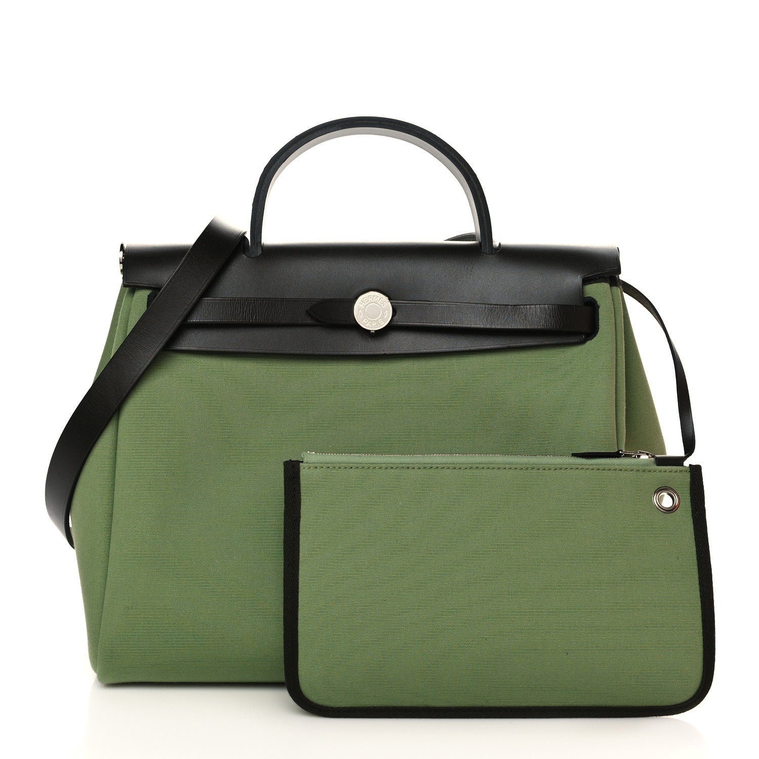 Hermes Military Toile Vache Hunter Herbag Zip Retourne 31 PM Vert Criquet Black 1 of 10