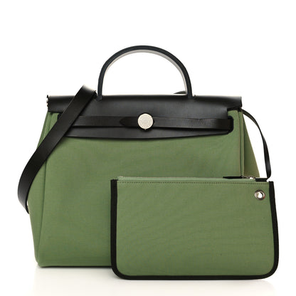 Hermes Military Toile Vache Hunter Herbag Zip Retourne 31 PM Vert Criquet Black 1 of 10