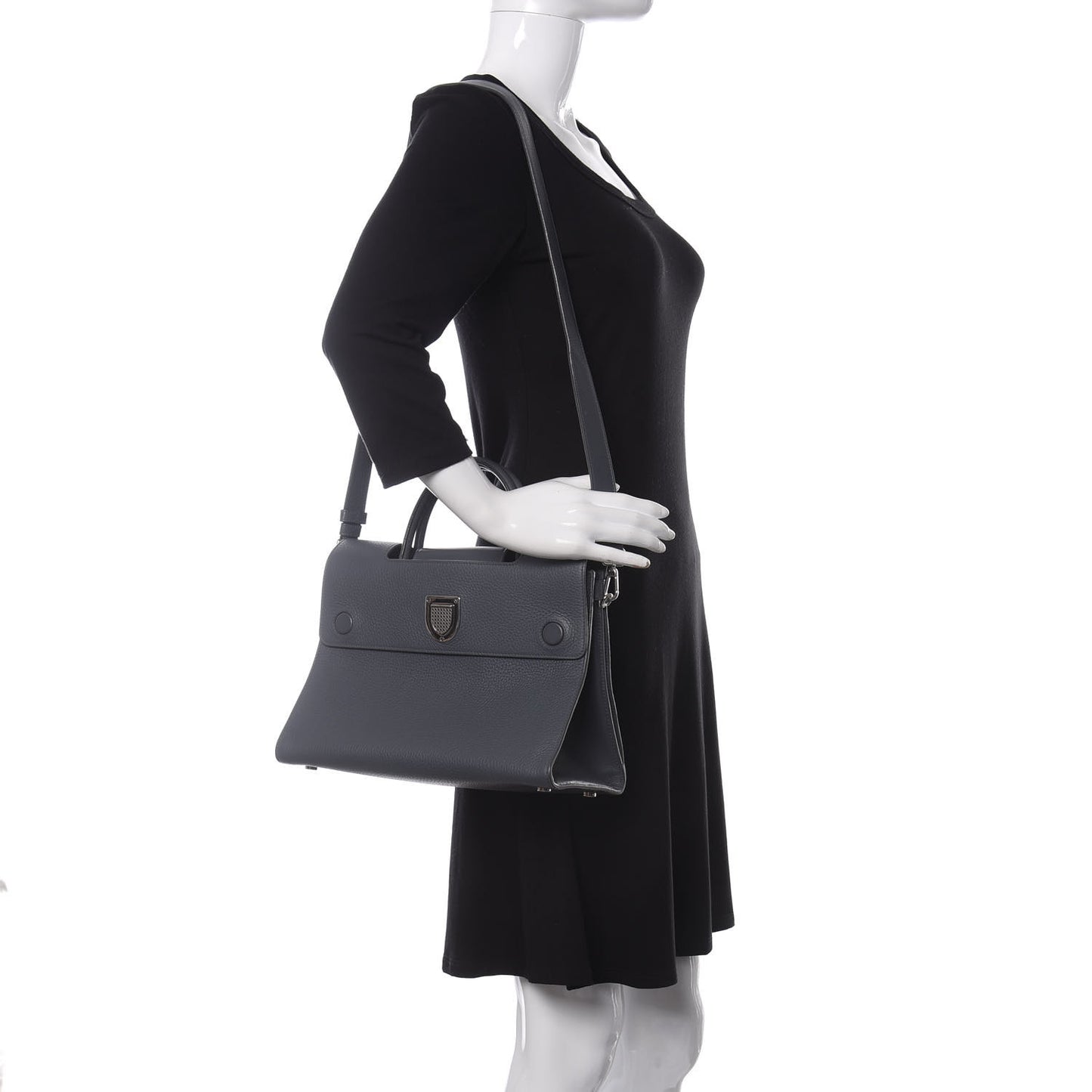 Grained Calfskin Medium Diorever Flap Grey