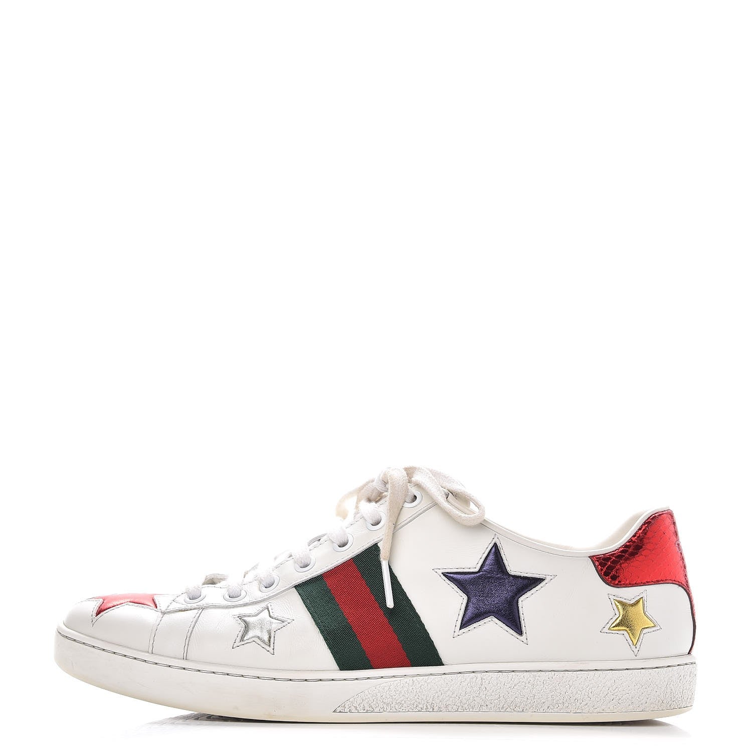 Gucci Calfskin Ayers Web Star Embroidered Womens Ace Sneakers 39 White Multi 1 of 14
