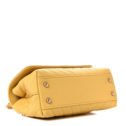 Chanel Caviar Chevron Quilted Mini Coco Handle Flap Yellow 4 of 9