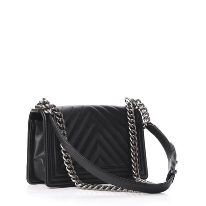 Chanel Caviar Chevron Quilted Medium Boy Flap Black 4 of 11