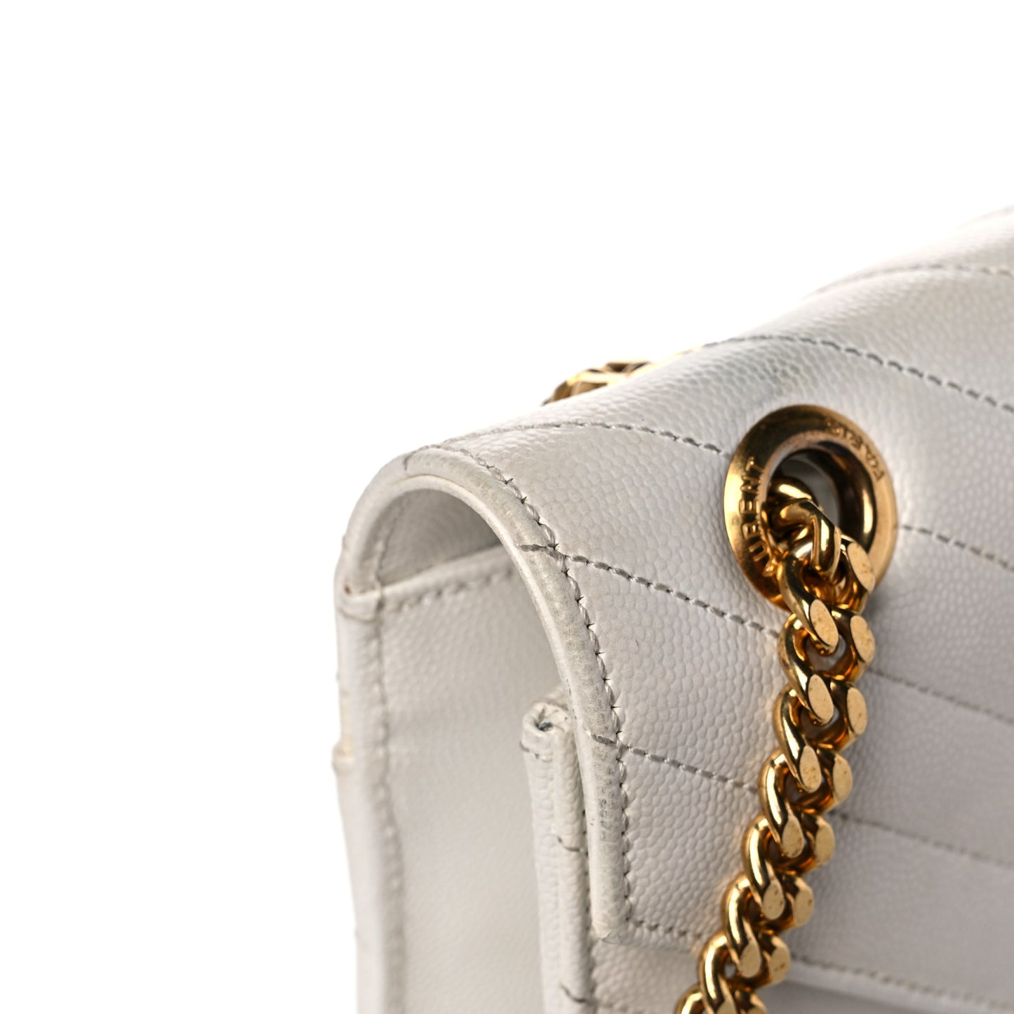 Grain De Poudre Matelasse Chevron Large Monogram Satchel White