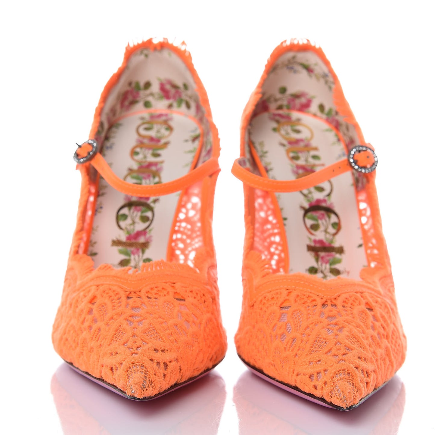 Lace Pizzo Venice Pumps 39.5 Orange Fluo Mystic White