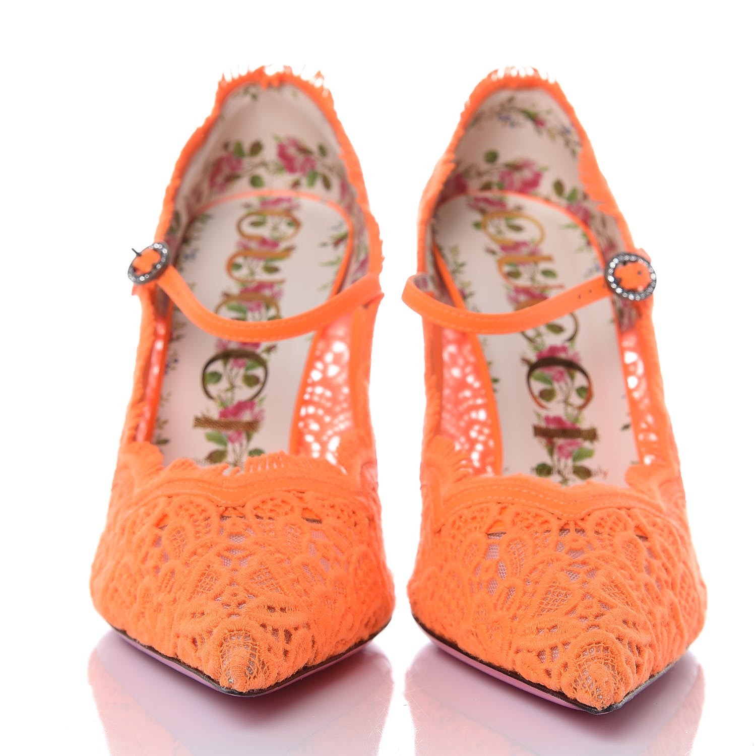 Gucci Lace Pizzo Venice Pumps 39.5 Orange Fluo Mystic White 2 of 8