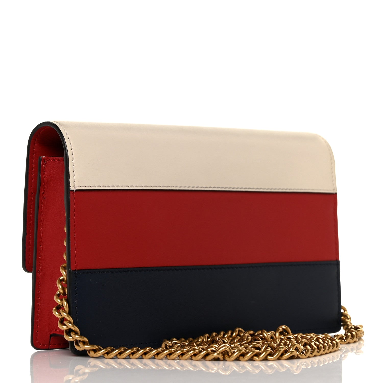 Gucci Calfskin Queen Margaret Chain Wallet Blue Agata Hibiscus Red Mystic White 3 of 8