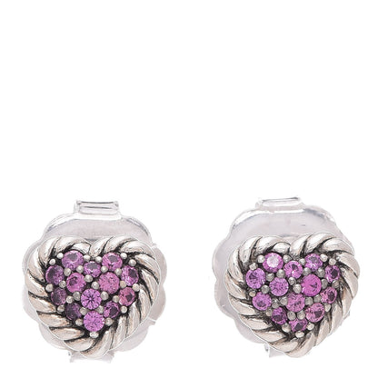 David Yurman Sterling Silver Pink Sapphire Petite Pave Heart Earrings 1 of 7