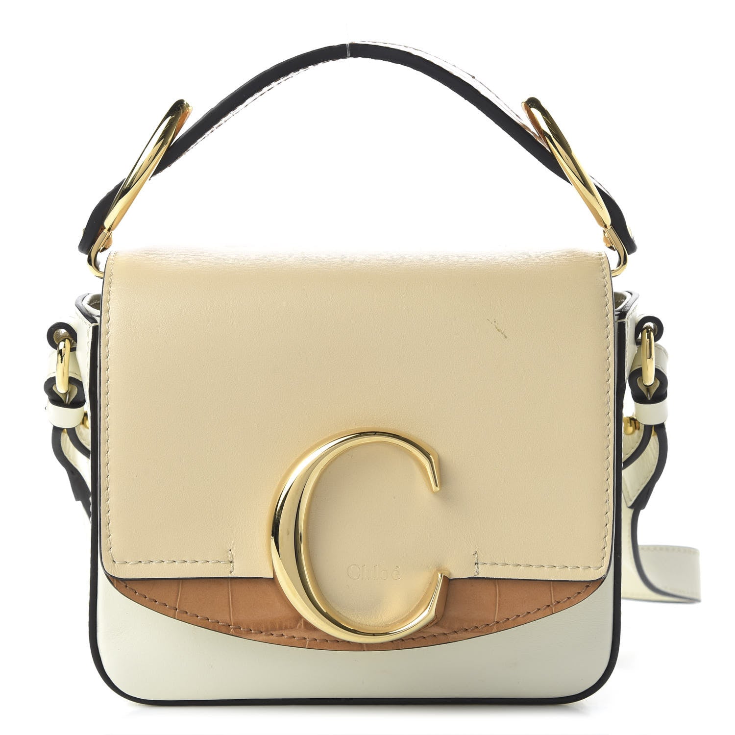 Chloe Calfskin Crocodile Embossed Mini C Double Carry Blondie Beige Autumnal Brown 1 of 10