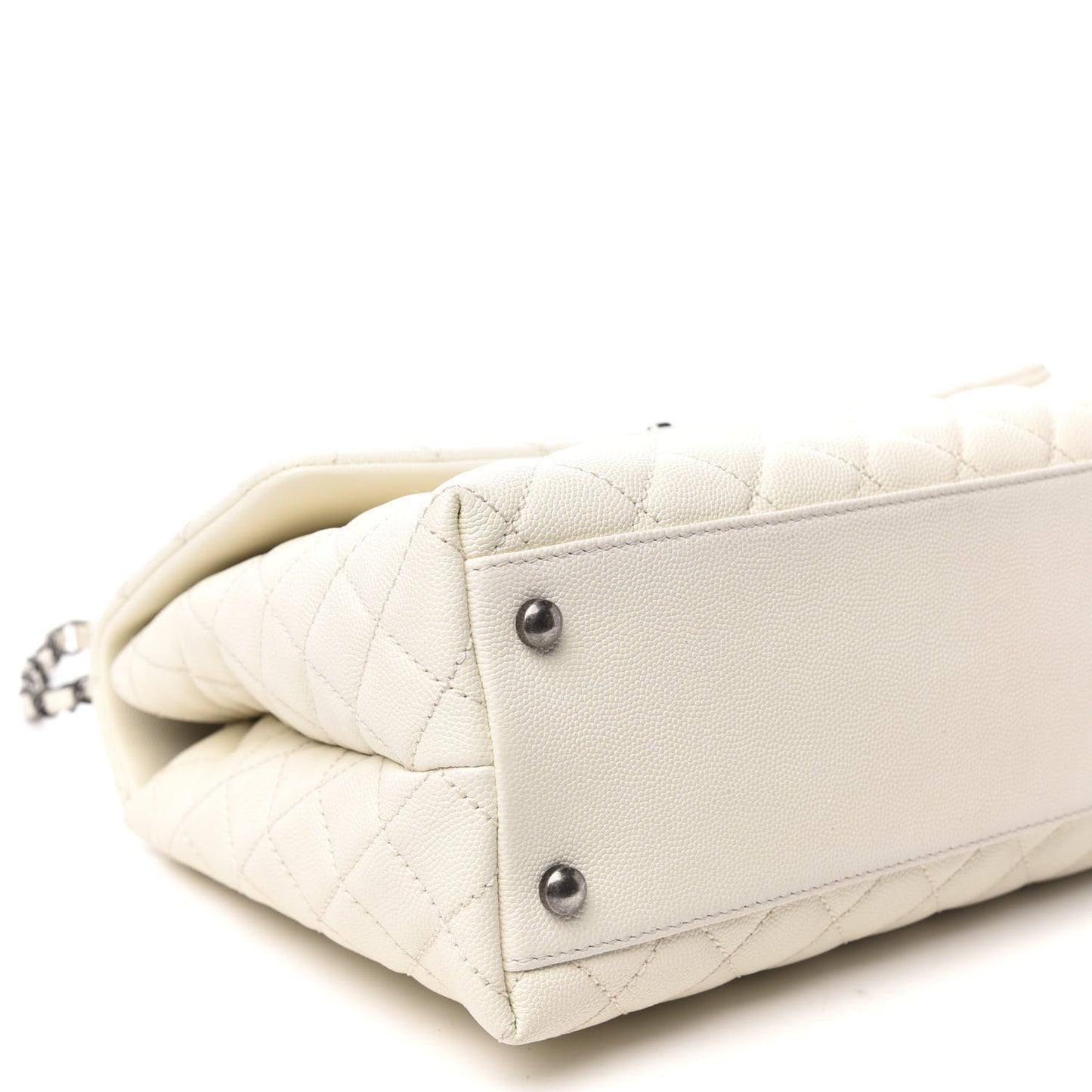 Caviar Lizard Quilted Medium Coco Handle Flap White