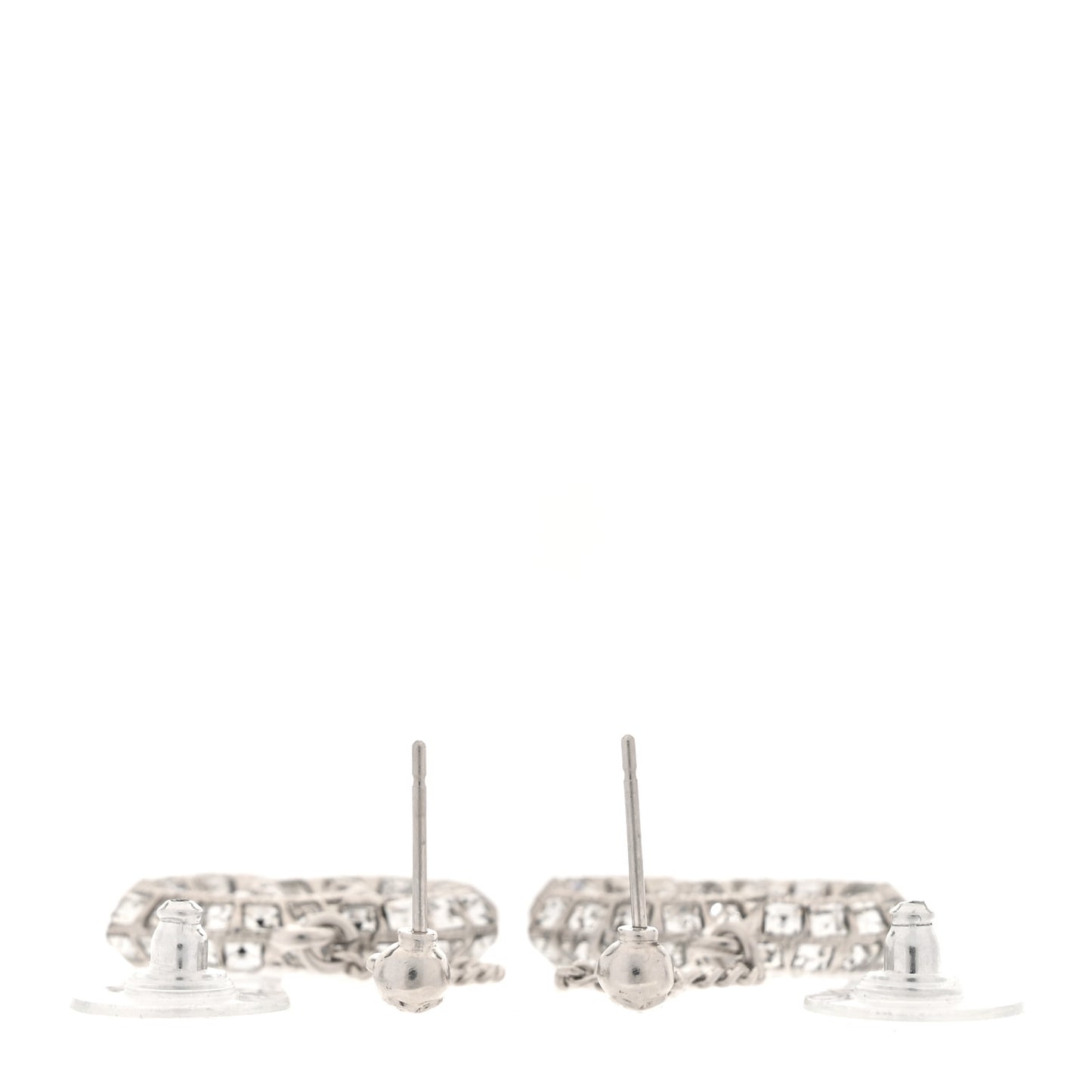 Baguette Crystal CC Drop Earrings Silver