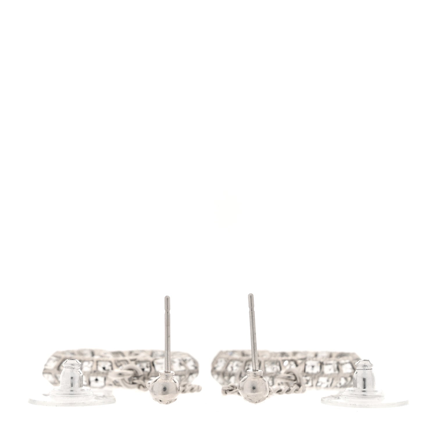 Chanel Baguette Crystal CC Drop Earrings Silver 3 of 4