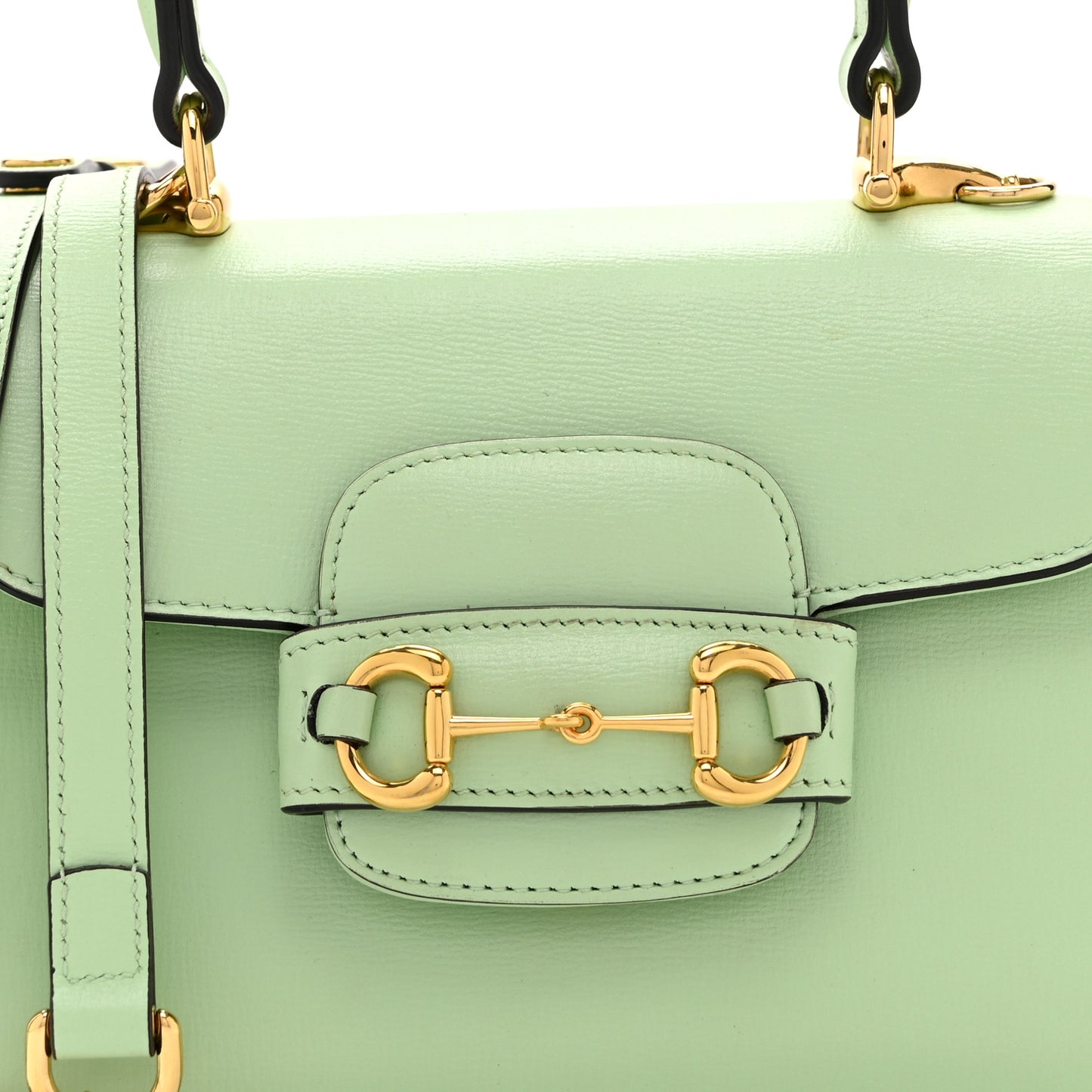 Glazed Textured Calfskin Mini Horsebit 1955 Top Handle Flap Bag Green