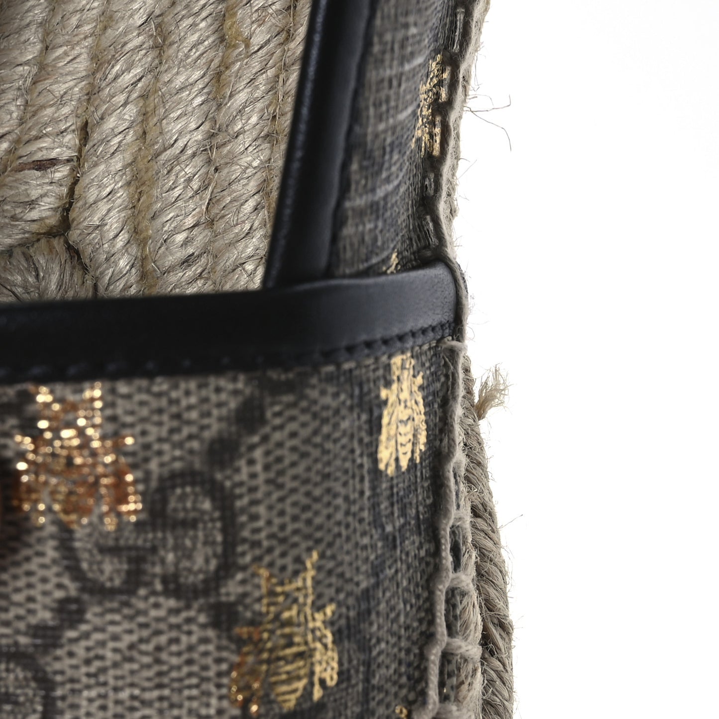 GG Supreme Monogram Bees Espadrille Flats 37.5 Beige Ebony Oro Black