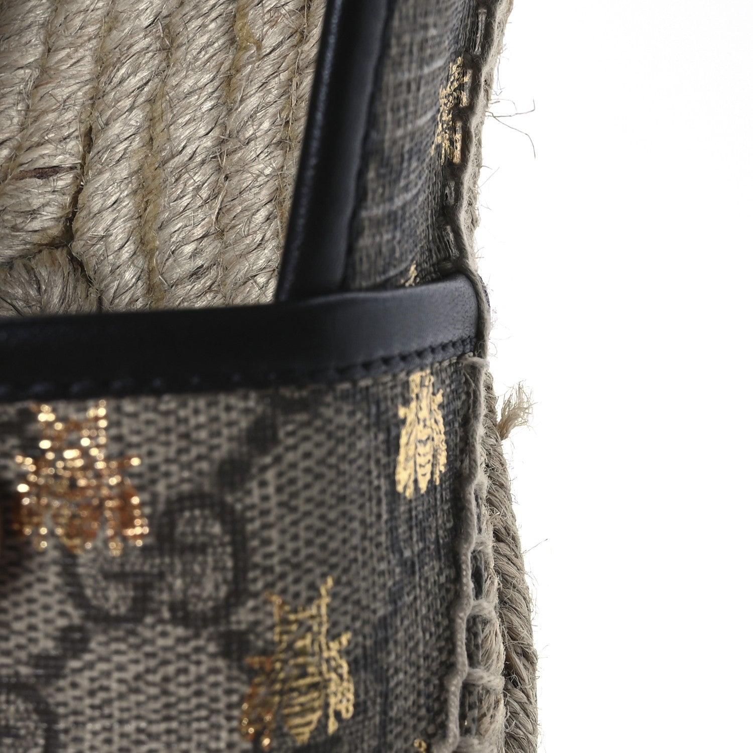 Gucci GG Supreme Monogram Bees Espadrille Flats 37.5 Beige Ebony Oro Black 9 of 9