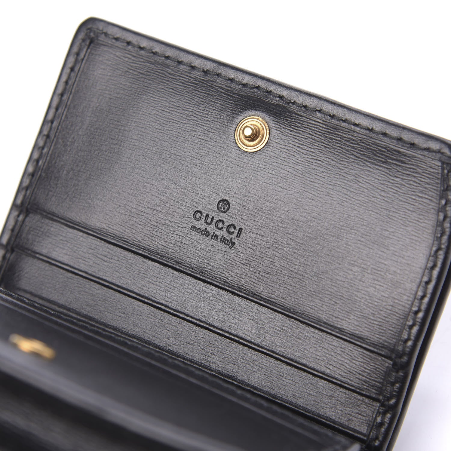 Gucci Calfskin Web Trapuntata GG Marmont Card Case Wallet Black 9 of 11