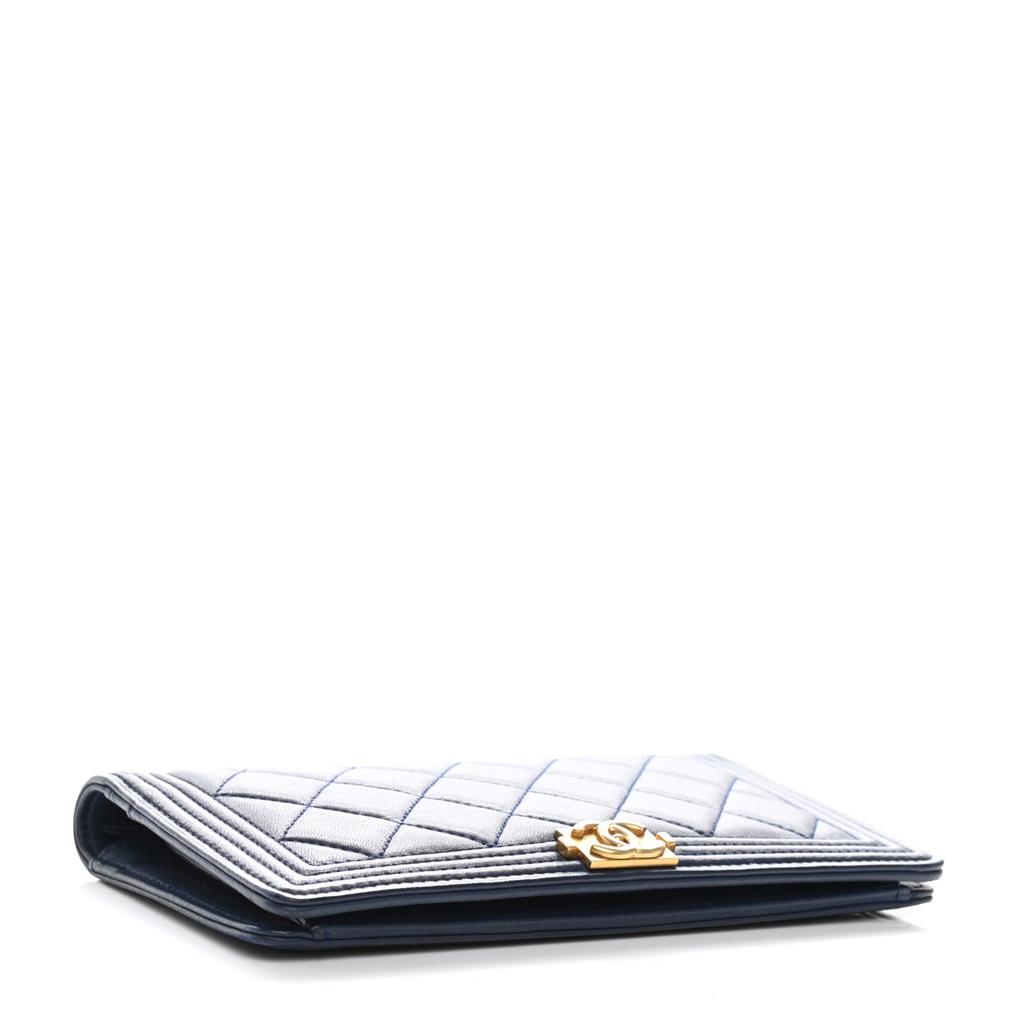 Lambskin Quilted Boy Yen Wallet Navy