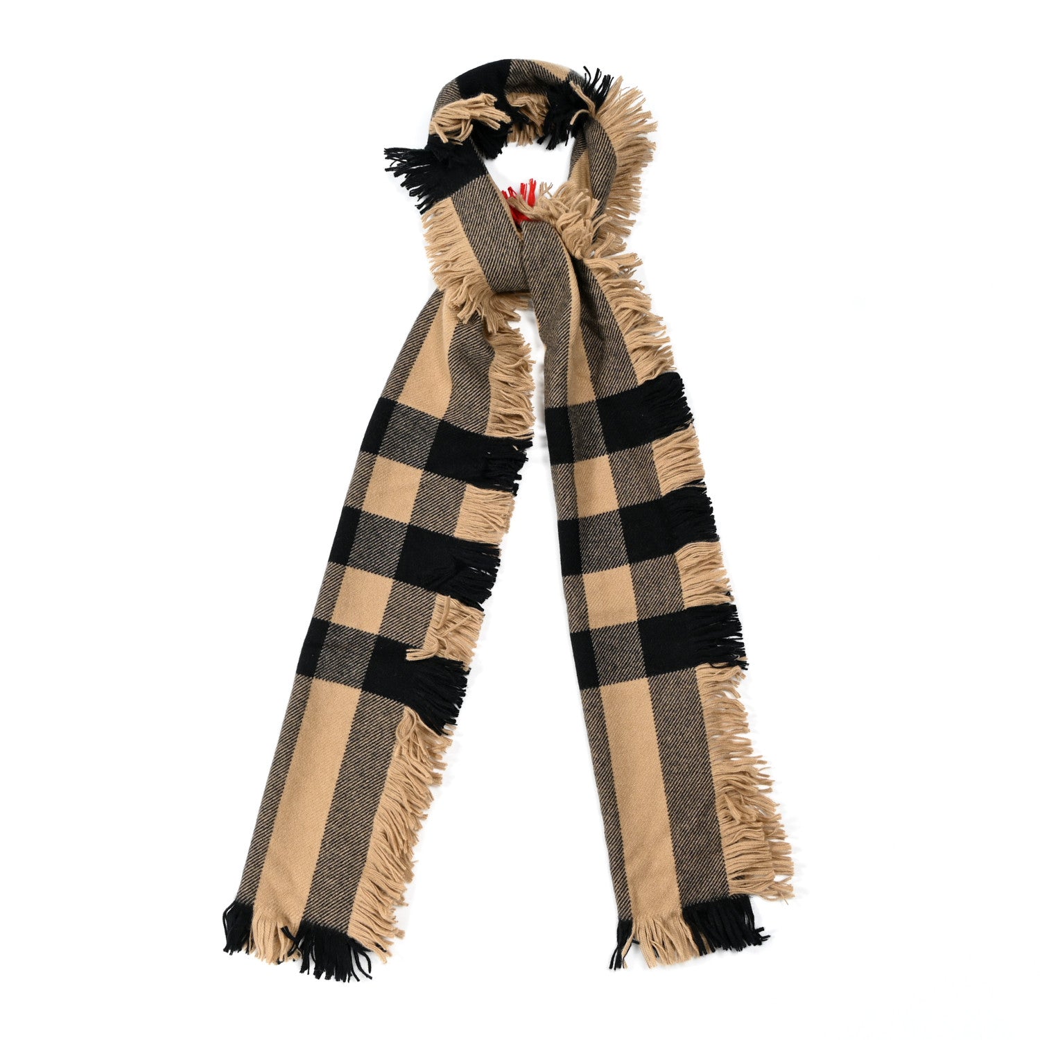 Burberry Wool Half Mega Check Fringe Scarf Camel 1 of 4