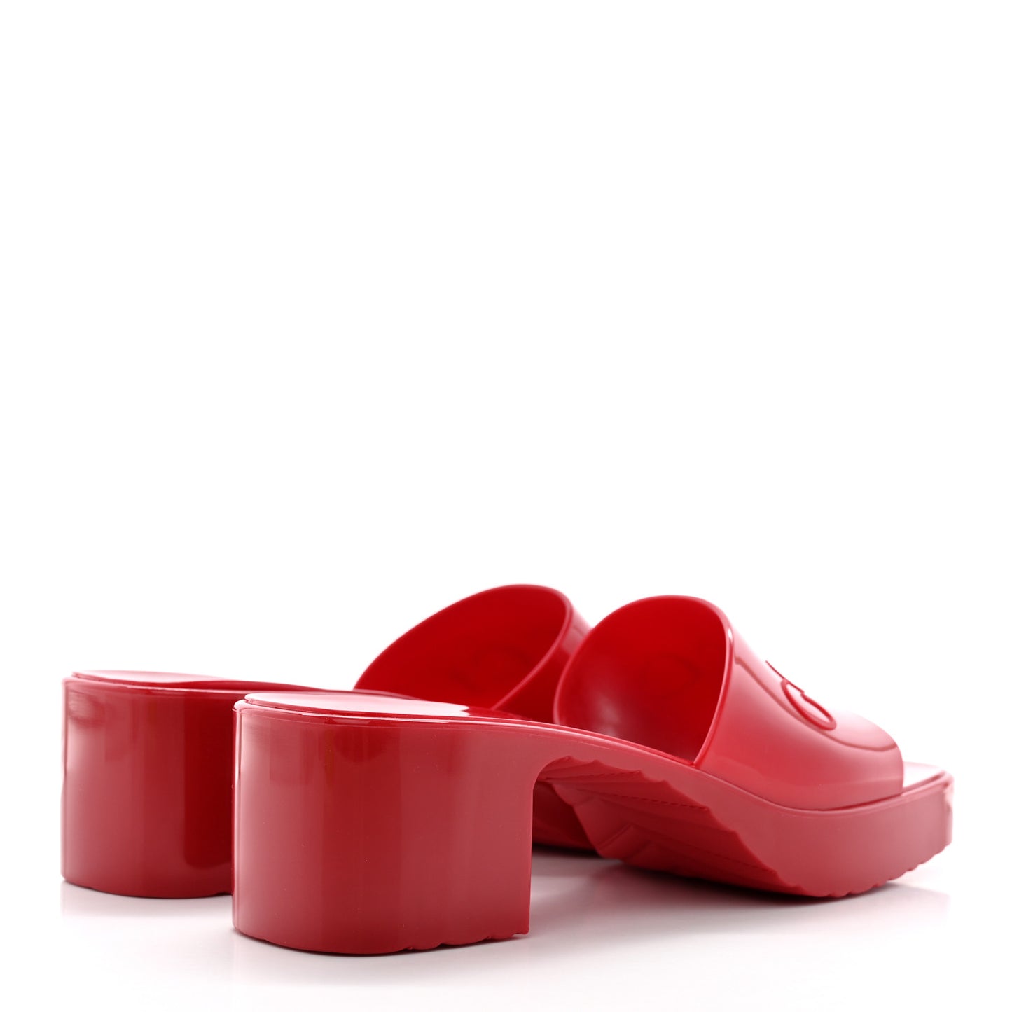 Rubber Gucci Logo Womens Platform 20/60mm Slide Sandals 37 Hibiscus Red