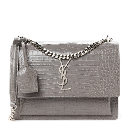 Saint Laurent Calfskin Crocodile Embossed Medium Monogram Sunset Fog 1 of 12