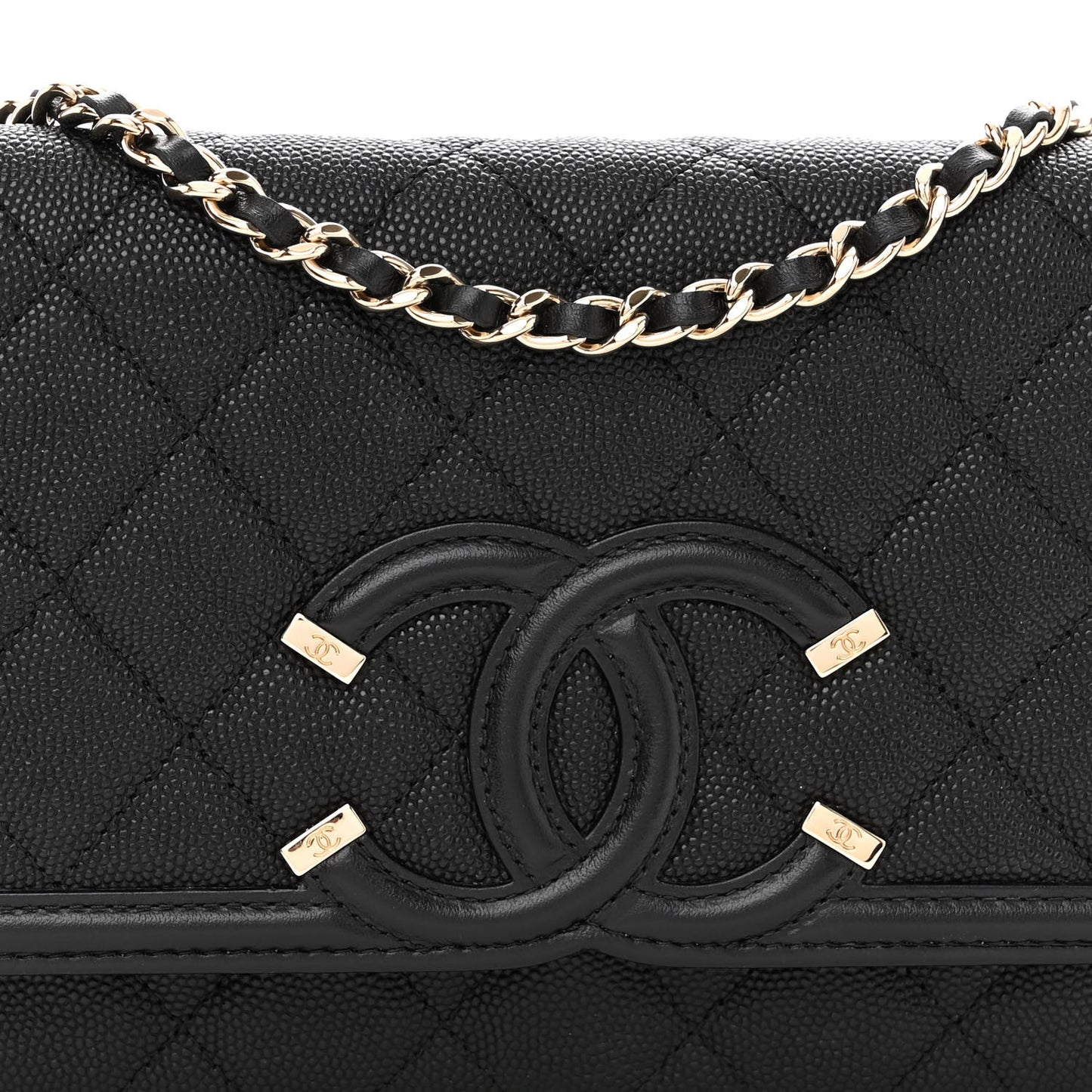 Caviar Quilted CC Filigree Wallet On Chain WOC Black