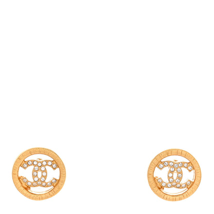 Chanel Metal Crystal Textured CC Round Earrings Gold 1 of 5