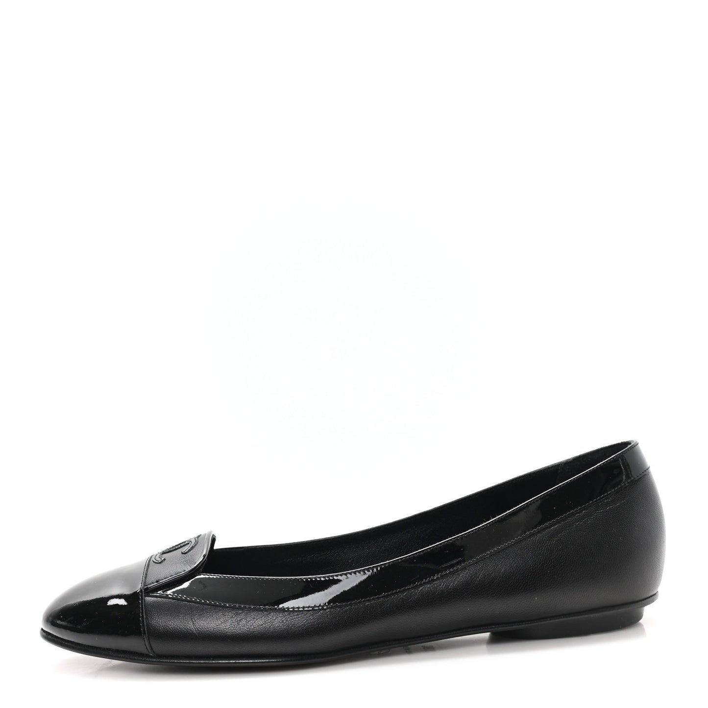 Calfskin Patent Cap Toe Ballerina Flats 38.5 Black