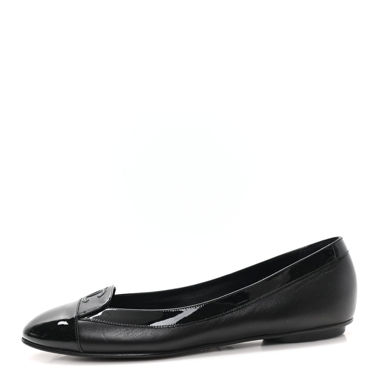 Chanel Calfskin Patent Cap Toe Ballerina Flats 38.5 Black 1 of 9