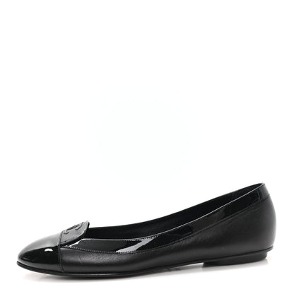 Chanel Calfskin Patent Cap Toe Ballerina Flats 38.5 Black 1 of 9