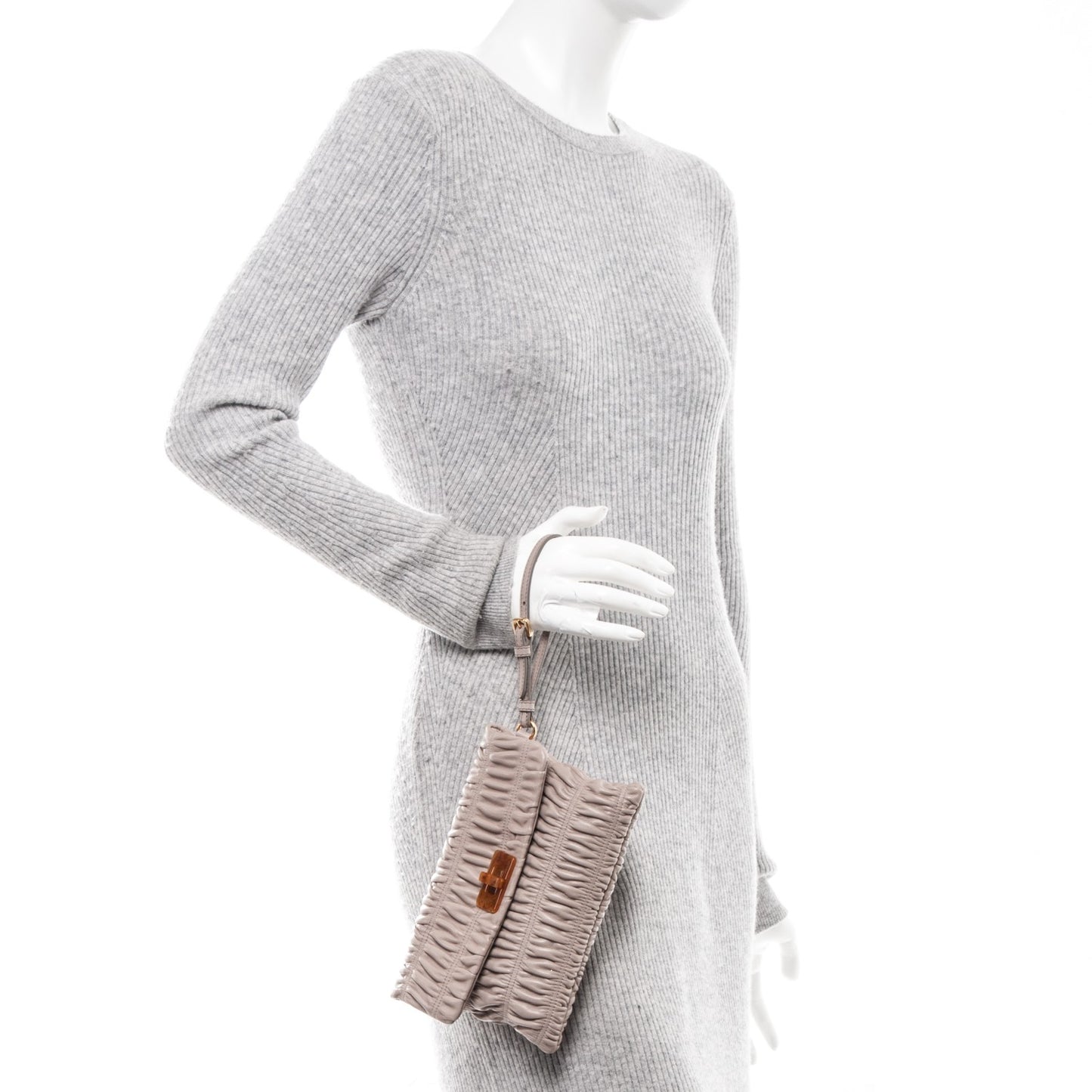 Nappa Gaufre Ruched Wristlet Clutch Pomice