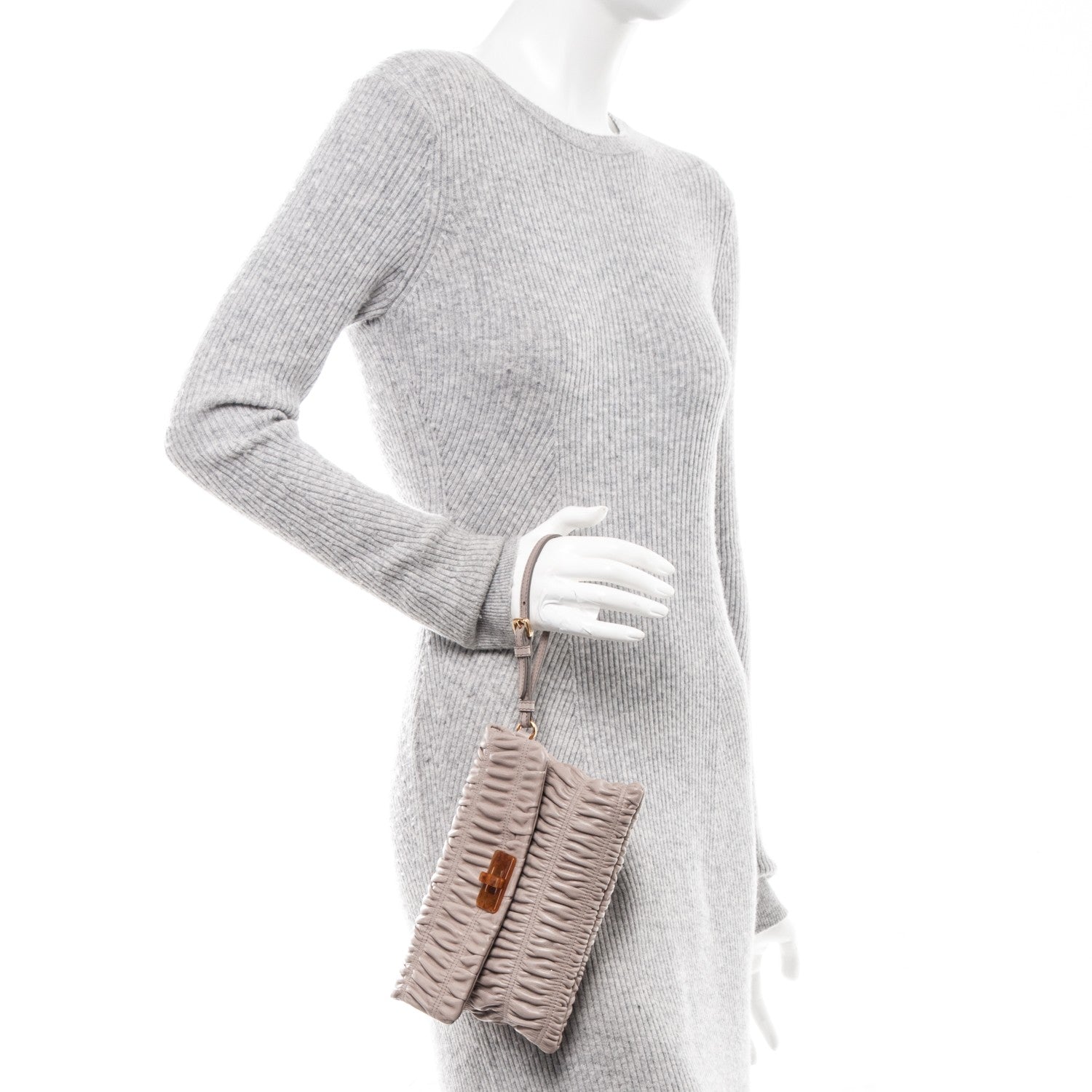 Prada Nappa Gaufre Ruched Wristlet Clutch Pomice 2 of 9