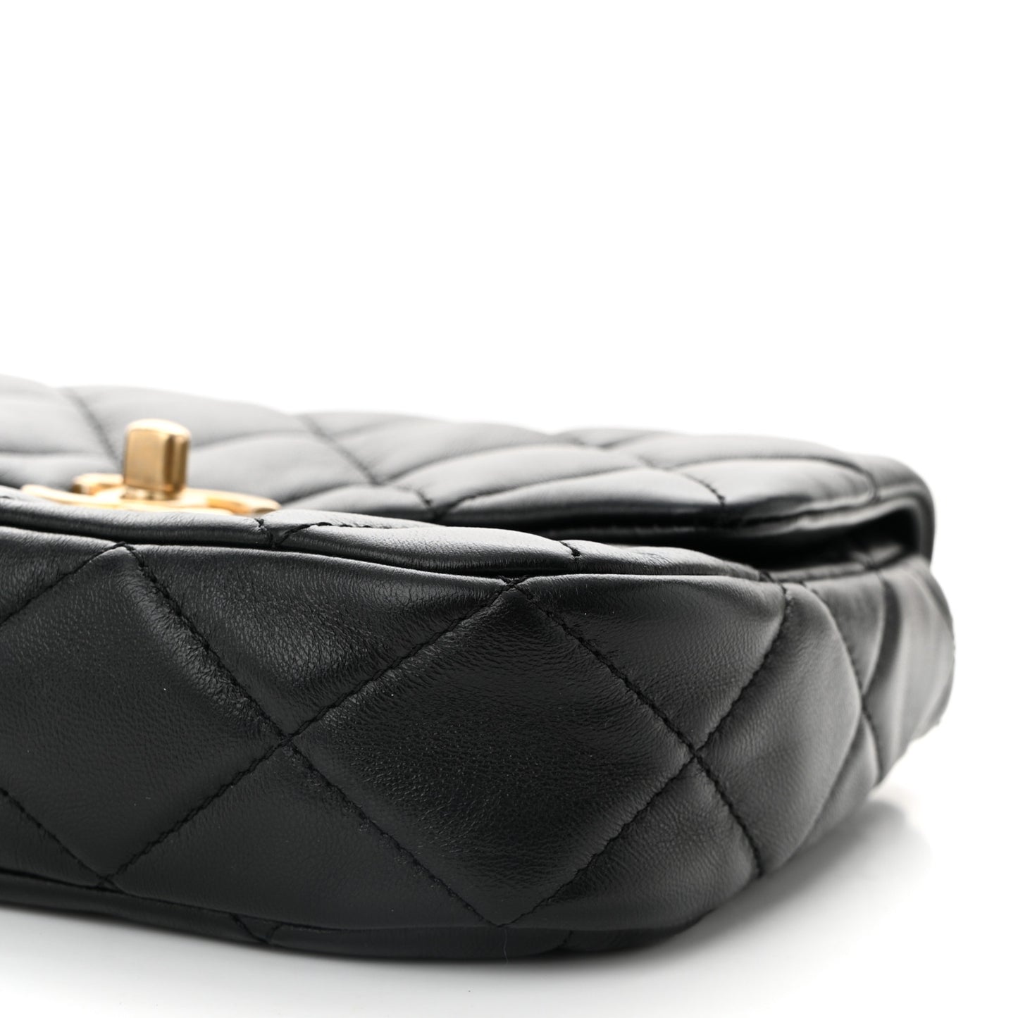 Lambskin Quilted Mini Lacquered Chain Flap Black