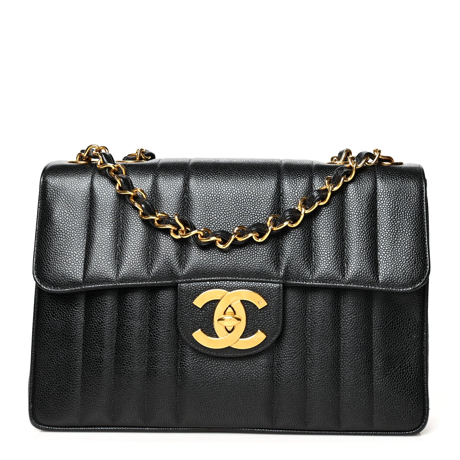 Chanel Caviar Vertical Quilted Jumbo Single Flap Black 1 of 10