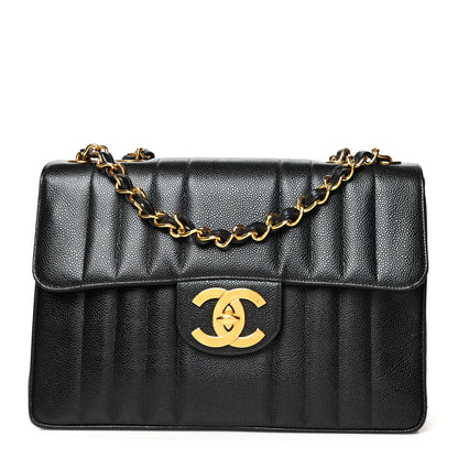 Chanel Caviar Vertical Quilted Jumbo Single Flap Black 1 of 10