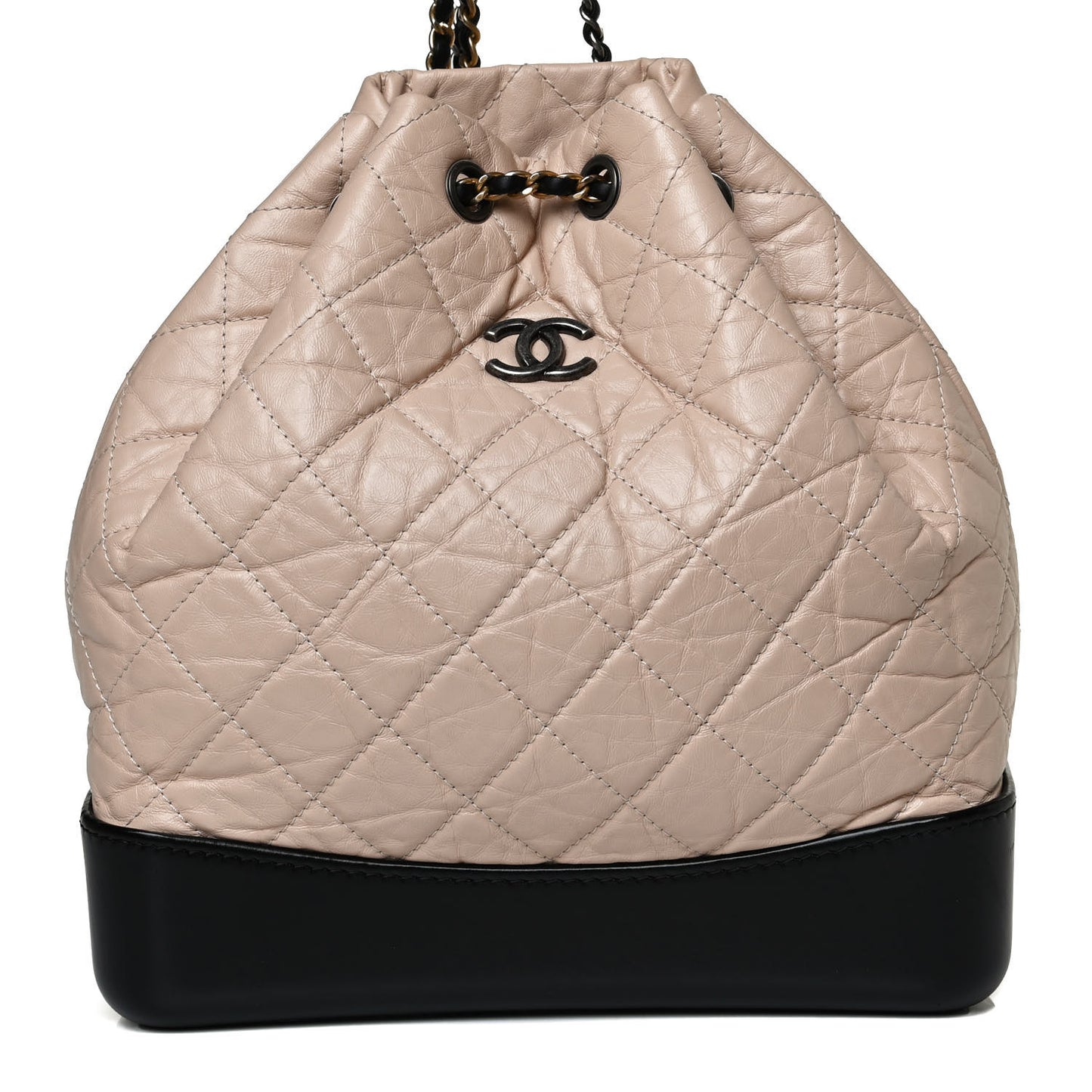 Aged Calfskin Quilted Gabrielle Backpack Beige Black