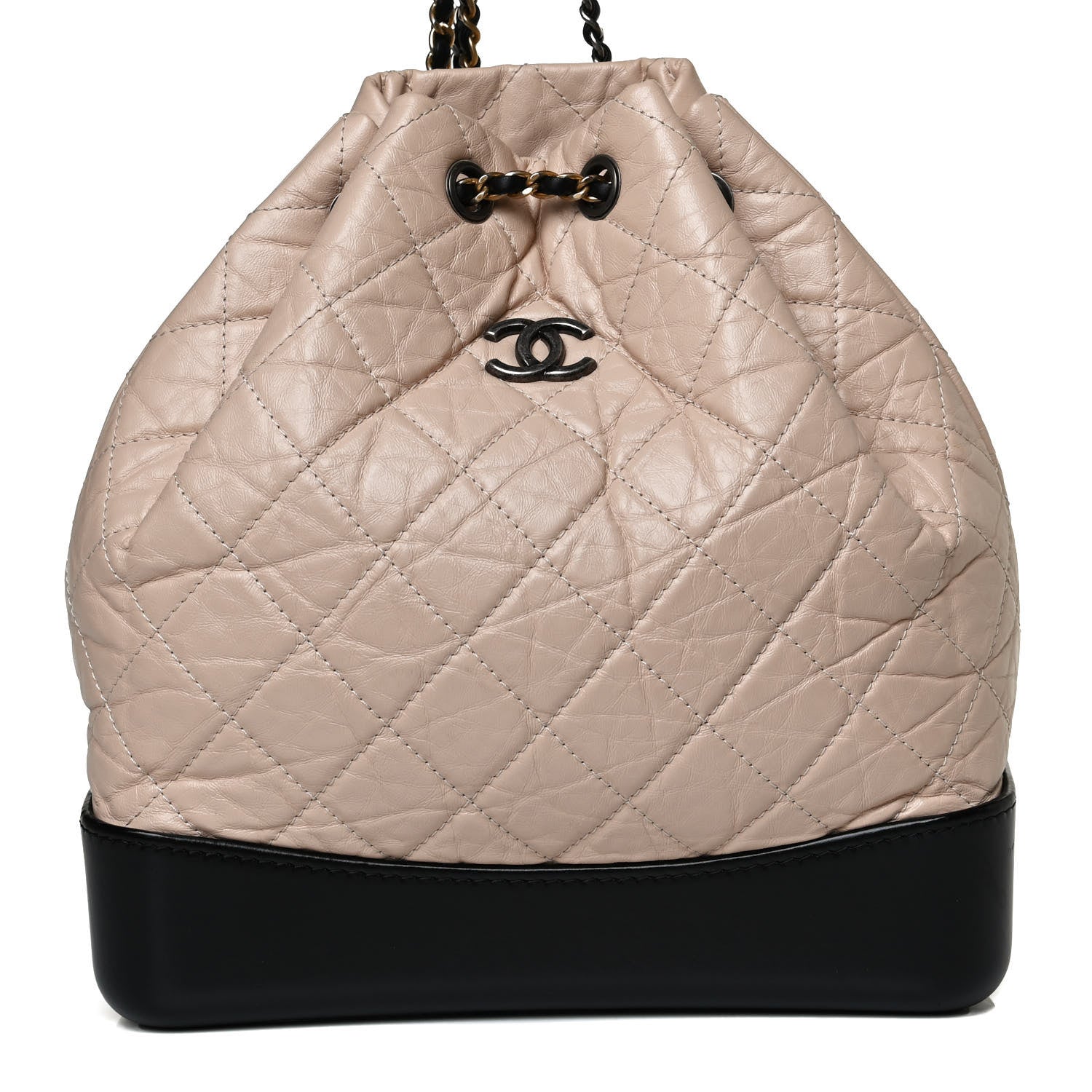 Chanel Aged Calfskin Quilted Gabrielle Backpack Beige Black 8 of 15