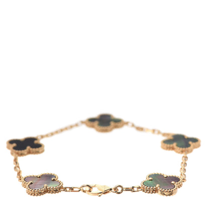 Van Cleef & Arpels 18K Yellow Gold Gray Mother of Pearl 5 Motifs Vintage Alhambra Bracelet 3 of 7
