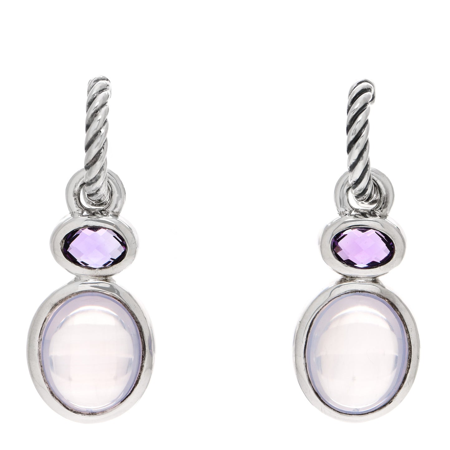 Sterling Silver Moon Quartz Amethyst Cable Drop Earrings