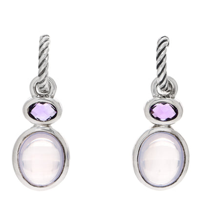 David Yurman Sterling Silver Moon Quartz Amethyst Cable Drop Earrings 1 of 6