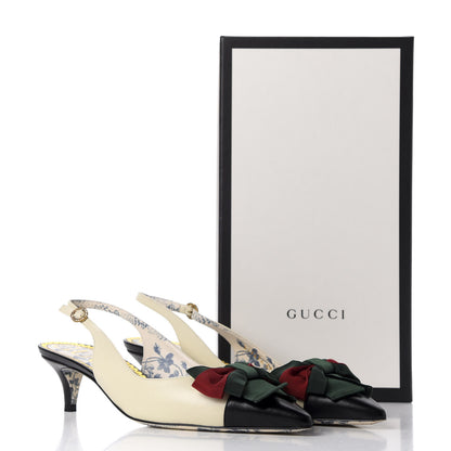 Gucci Malaga Kid Web Bow Jane Low Heel Slingback Pumps 38.5 Vintage White 15 of 15