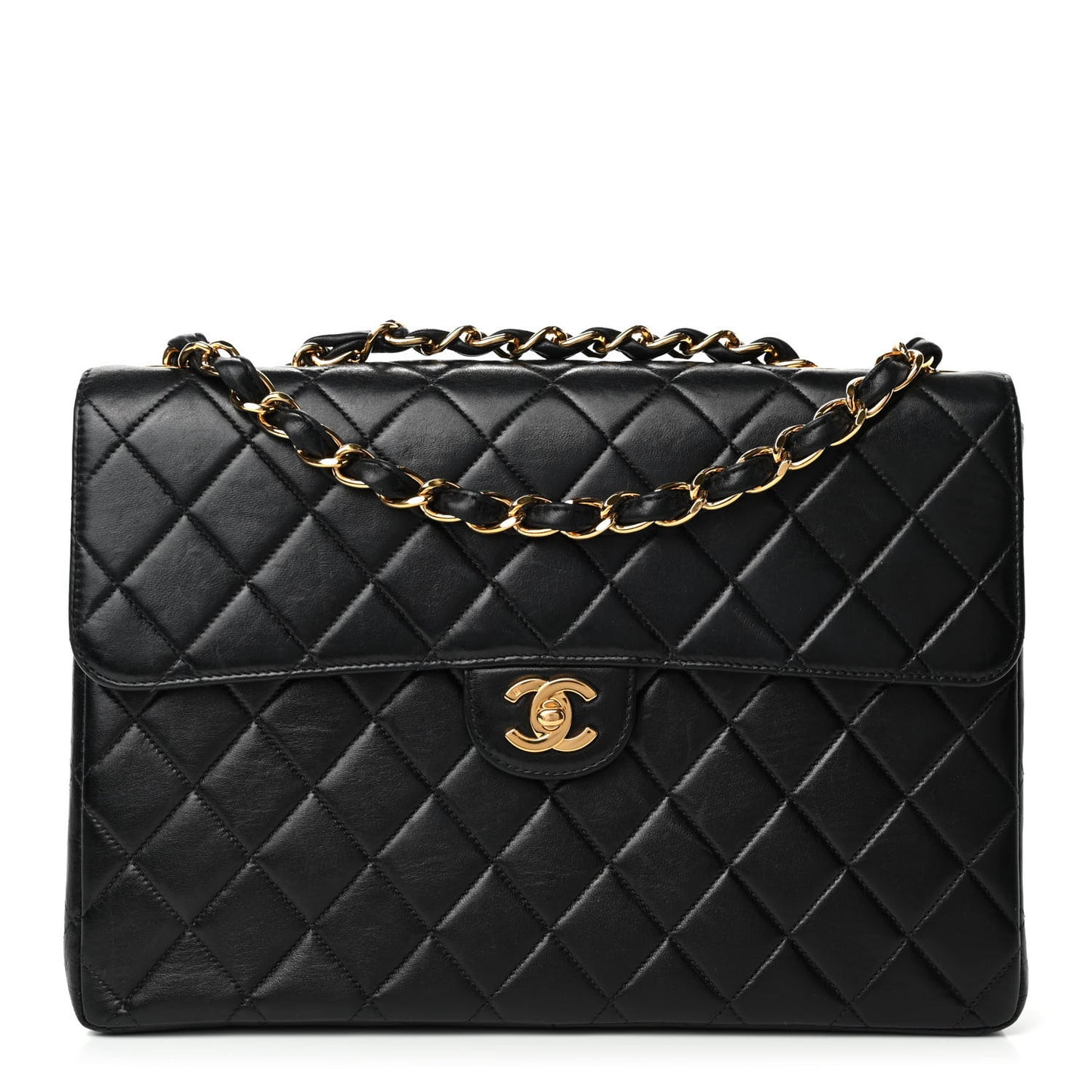 Lambskin Quilted Jumbo Single Flap Black