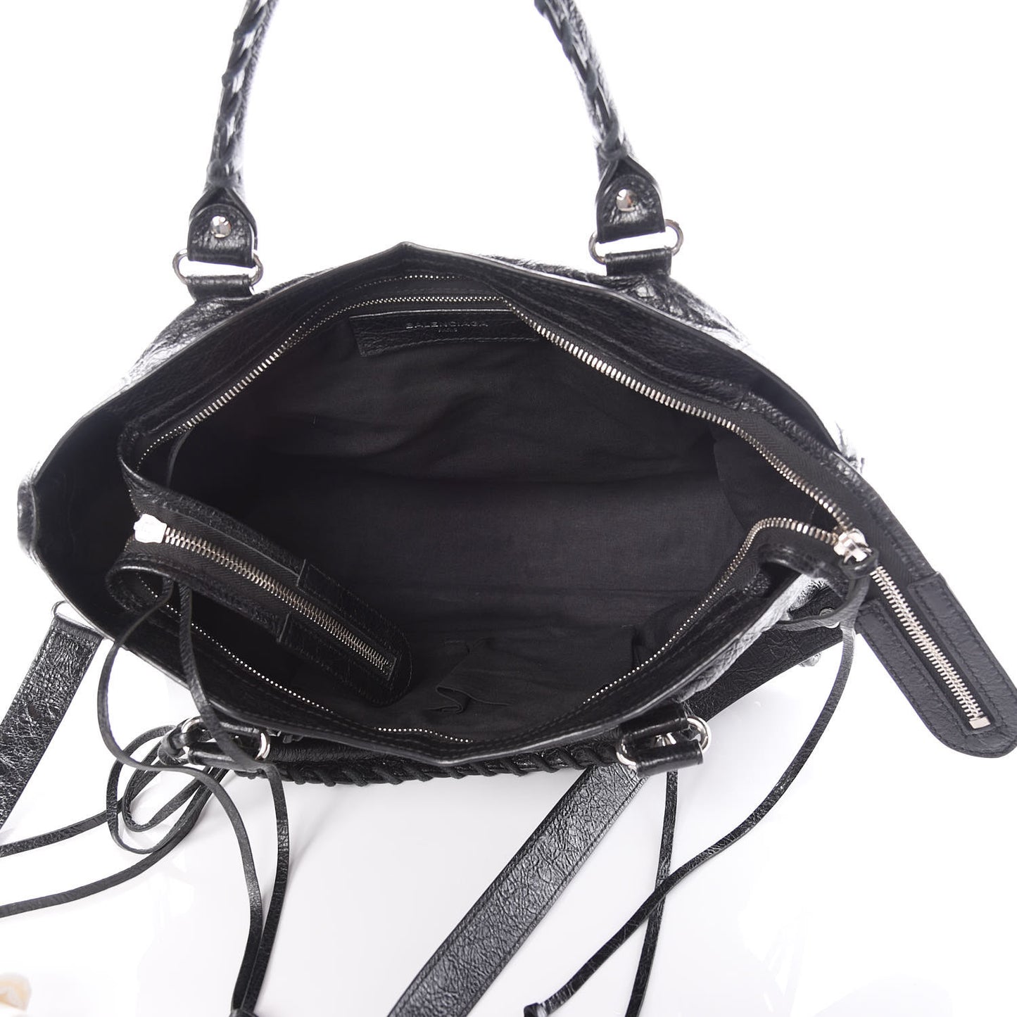 Agneau Classic Silver Hardware City Logo Strap Black White