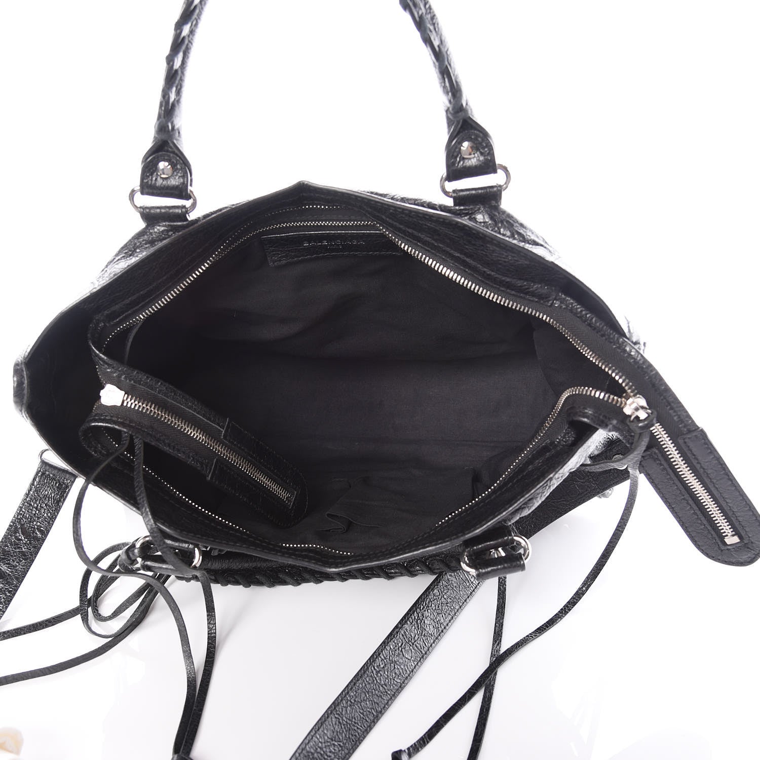 Balenciaga Agneau Classic Silver Hardware City Logo Strap Black White 5 of 9