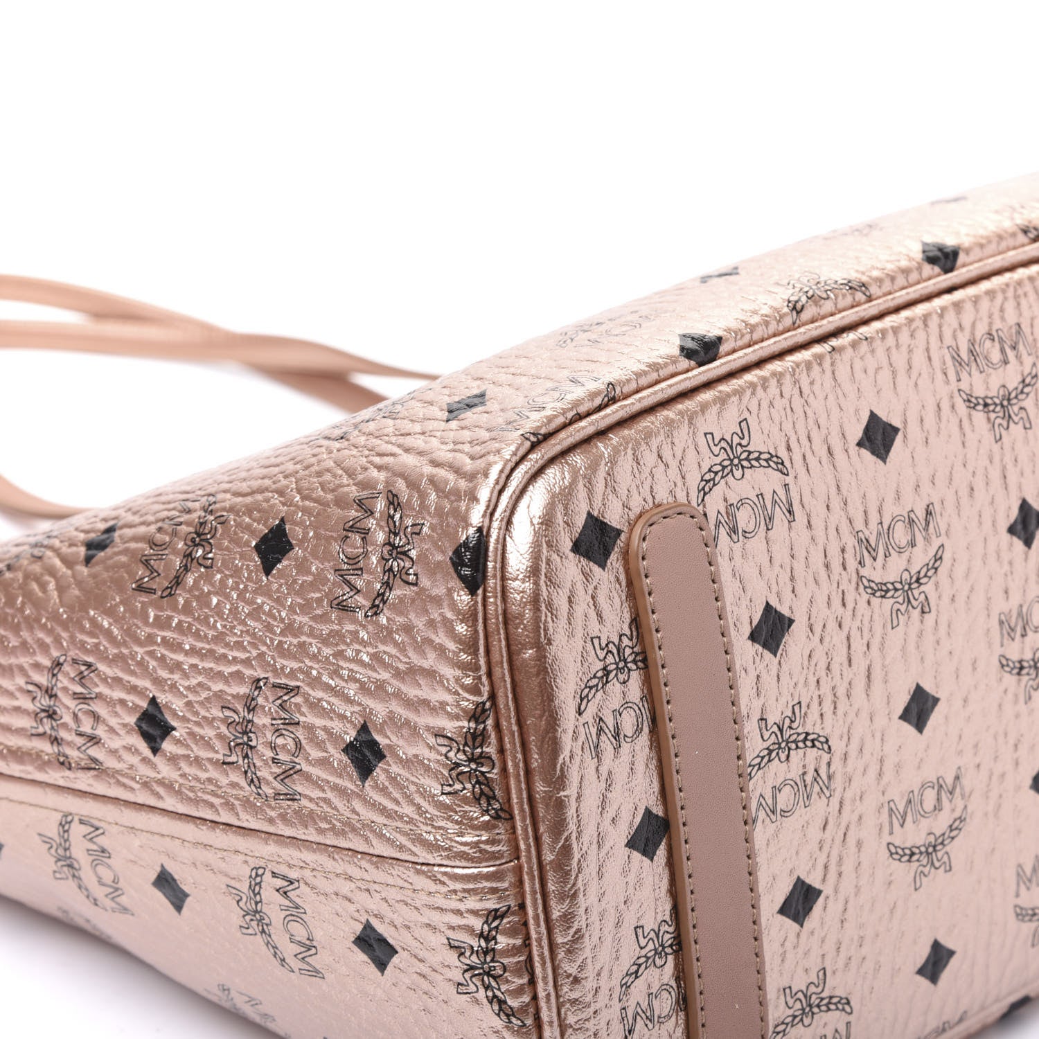 MCM Metallic Visetos Medium Anya Shopper Tote Champagne Gold 5 of 15