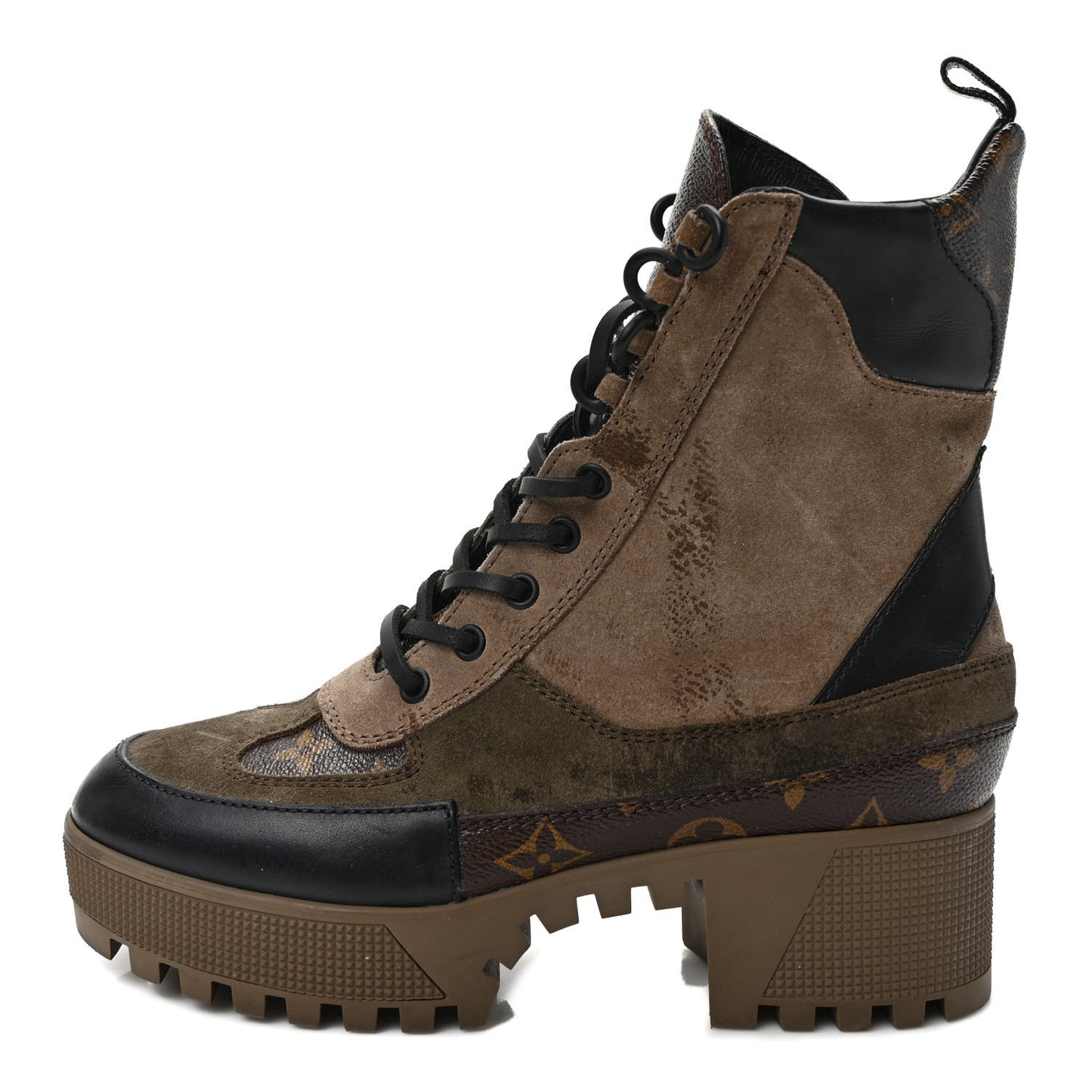 Suede Calfskin Monogram Laureate Platform Desert Boots 37 Taupe