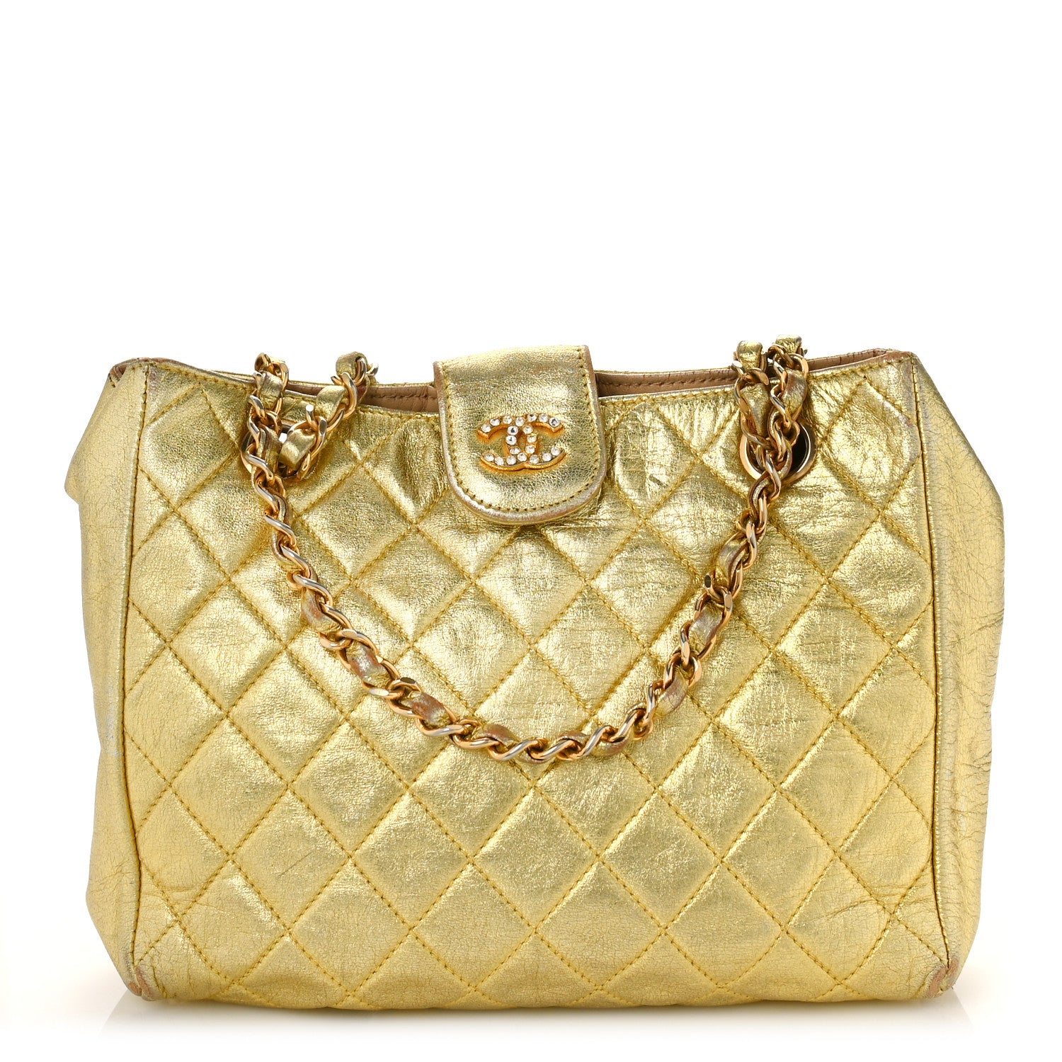 Chanel Metallic Lambskin Crystal Quilted Shoulder Bag Gold 1 of 11