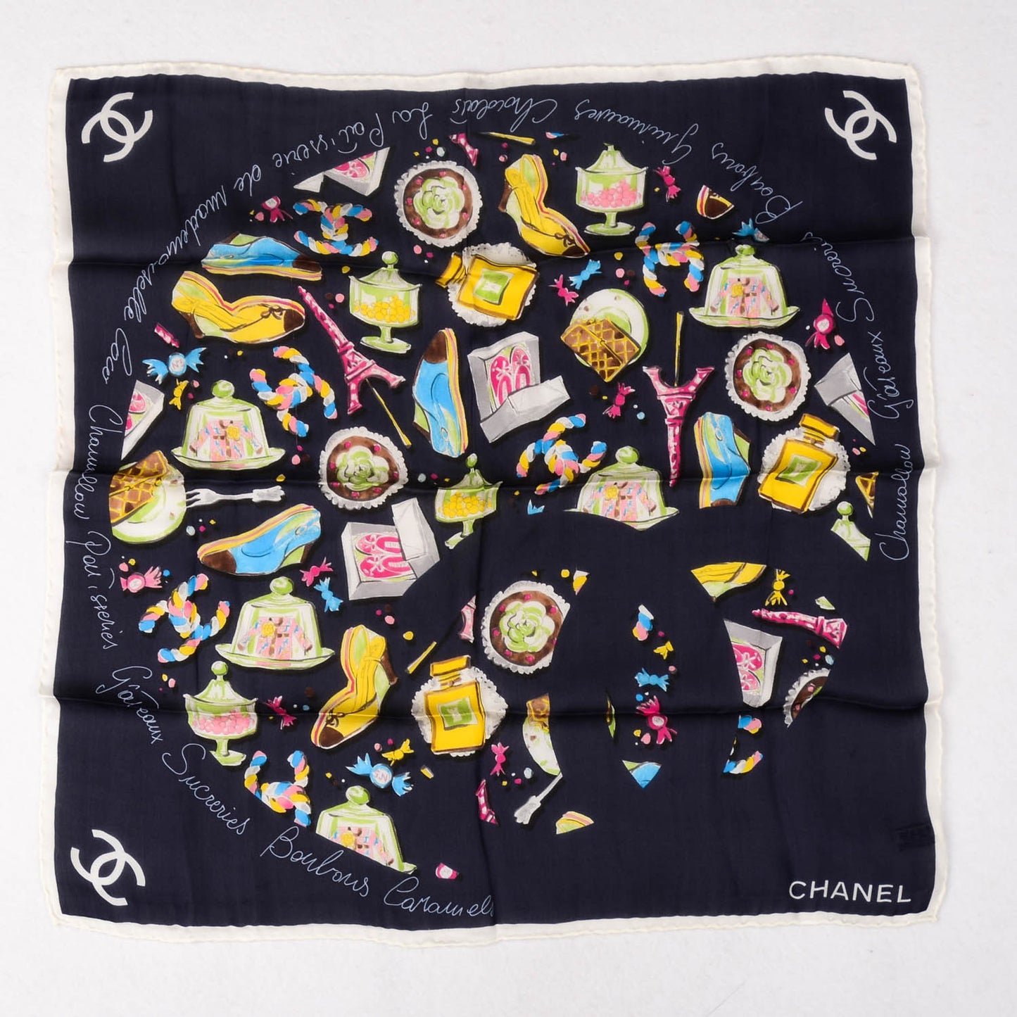 Silk CC Pocket Square Scarf Navy Blue