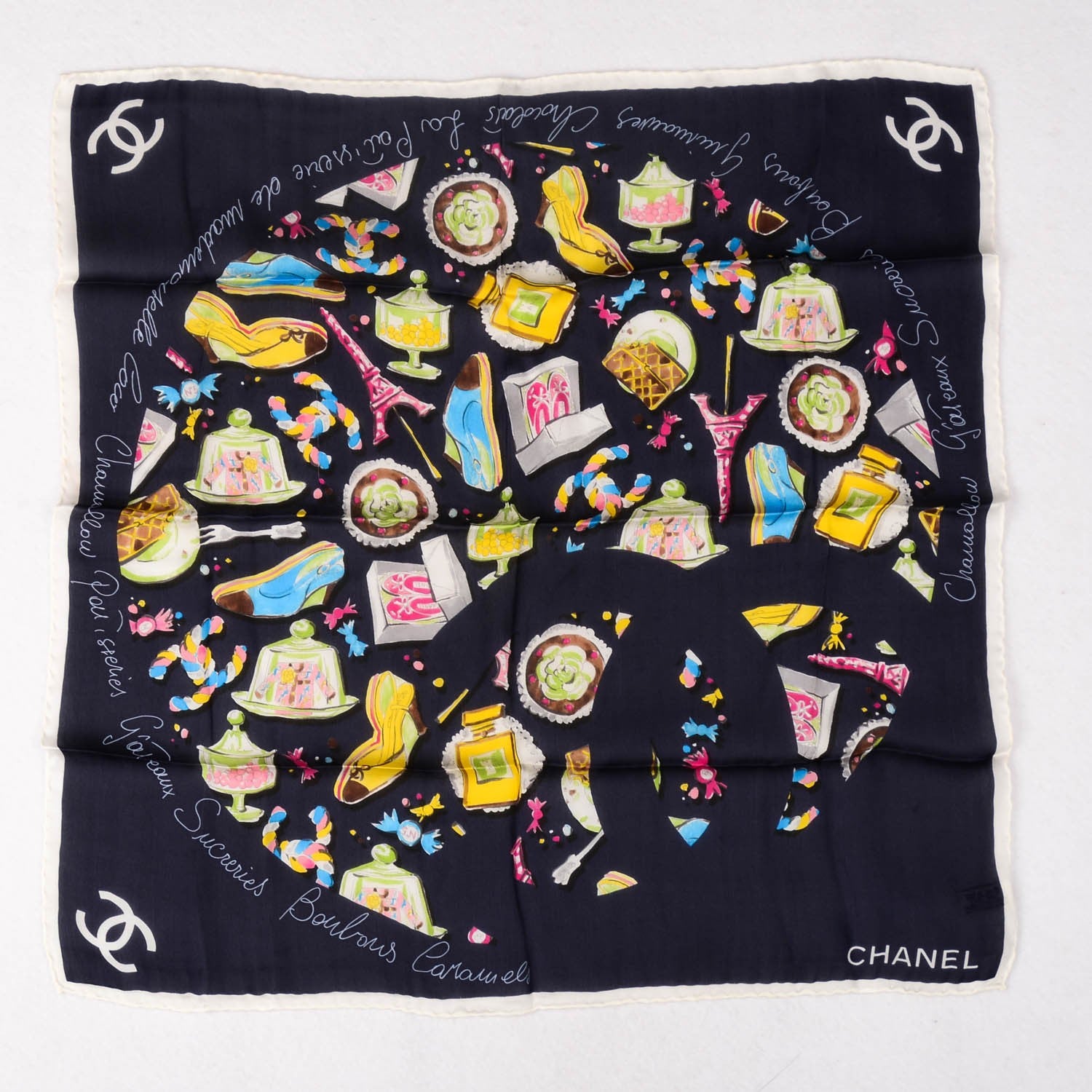 Chanel Silk CC Pocket Square Scarf Navy Blue 2 of 5