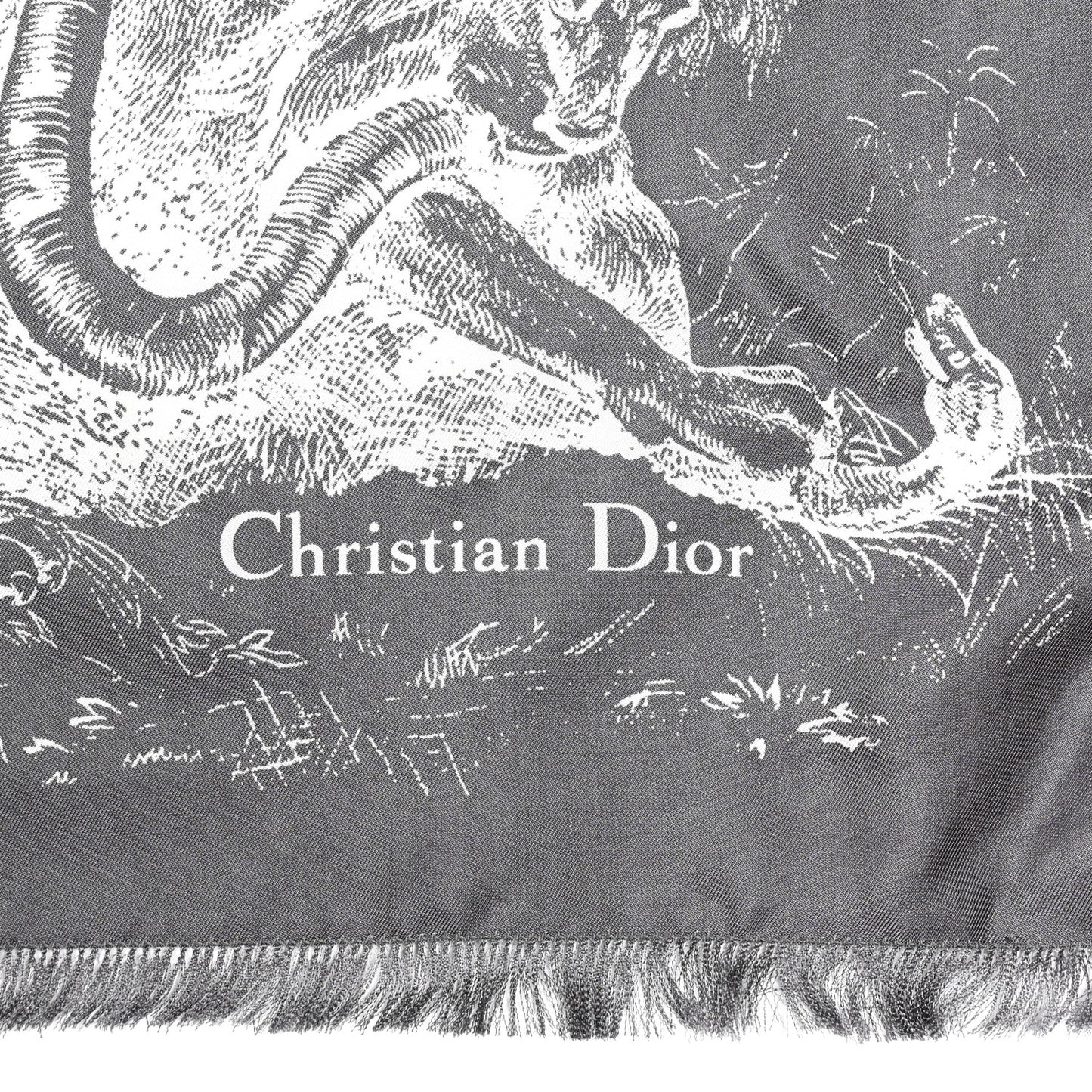 Silk Reverse Toile De Jouy Scarf Grey