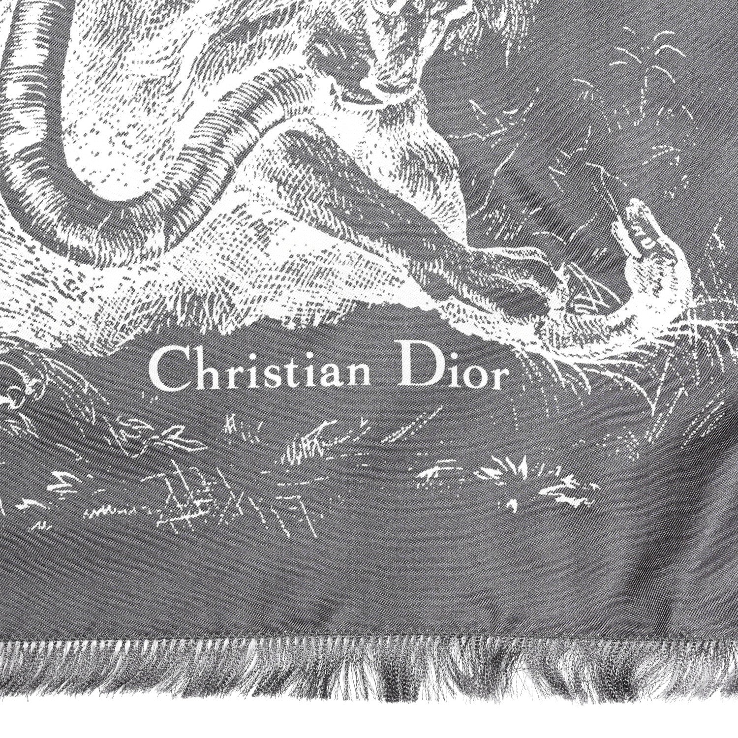Christian Dior Silk Reverse Toile De Jouy Scarf Grey 2 of 5