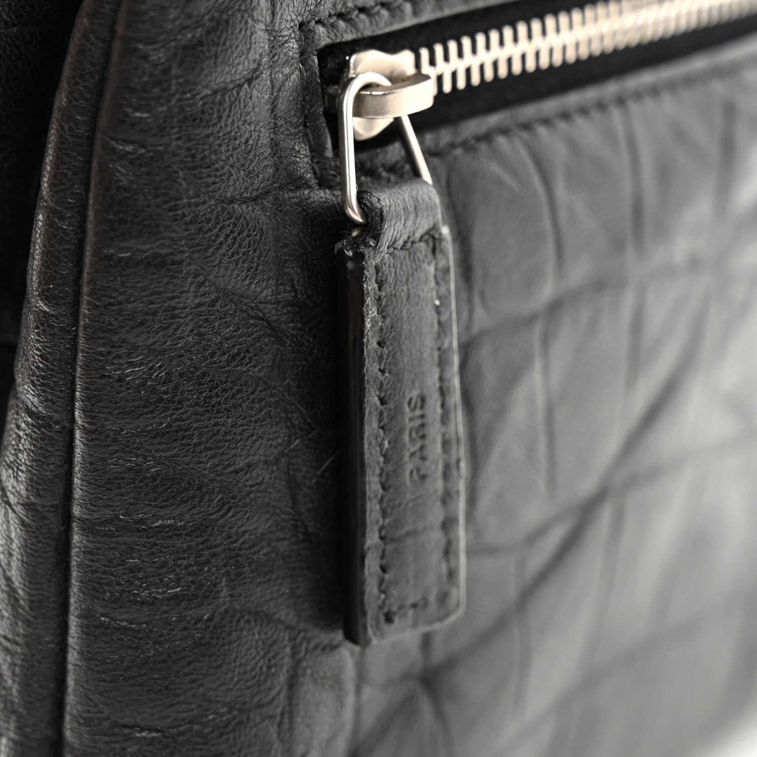 Saint Laurent Calfskin Crocodile Embossed West Hollywood Monogram Fold Over Clutch Black 8 of 8